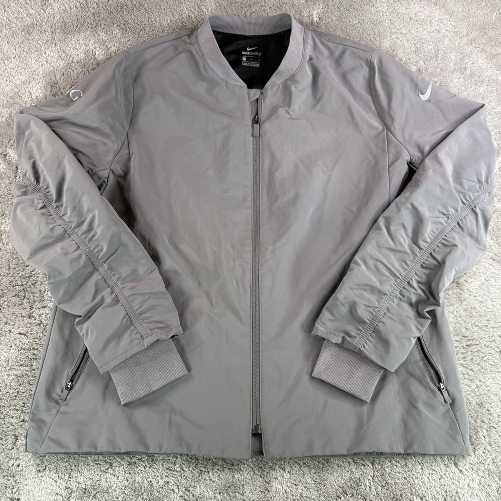 Nike Shield Jacket Womens Large Full Zip Gray Windbreaker Ruffled Athletic
